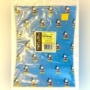 Vintage Mickey Mouse Wrapping Paper Gift Blue Disney SEALED 8.25 sq ft 90s
